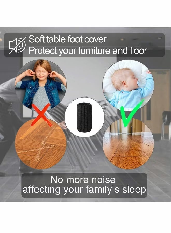 32 قميصًا لساق الكرسي للكمبيوتر، حماية الأرضية لتجنب الخدوش، مجموعة وسادات الأثاث عالية المطاط لنقل الأثاث بسهولة وتقليل الضوضاء، قميص حماية الأرضية من القماش الصوفي شبه الصامت، أسود - Image 3